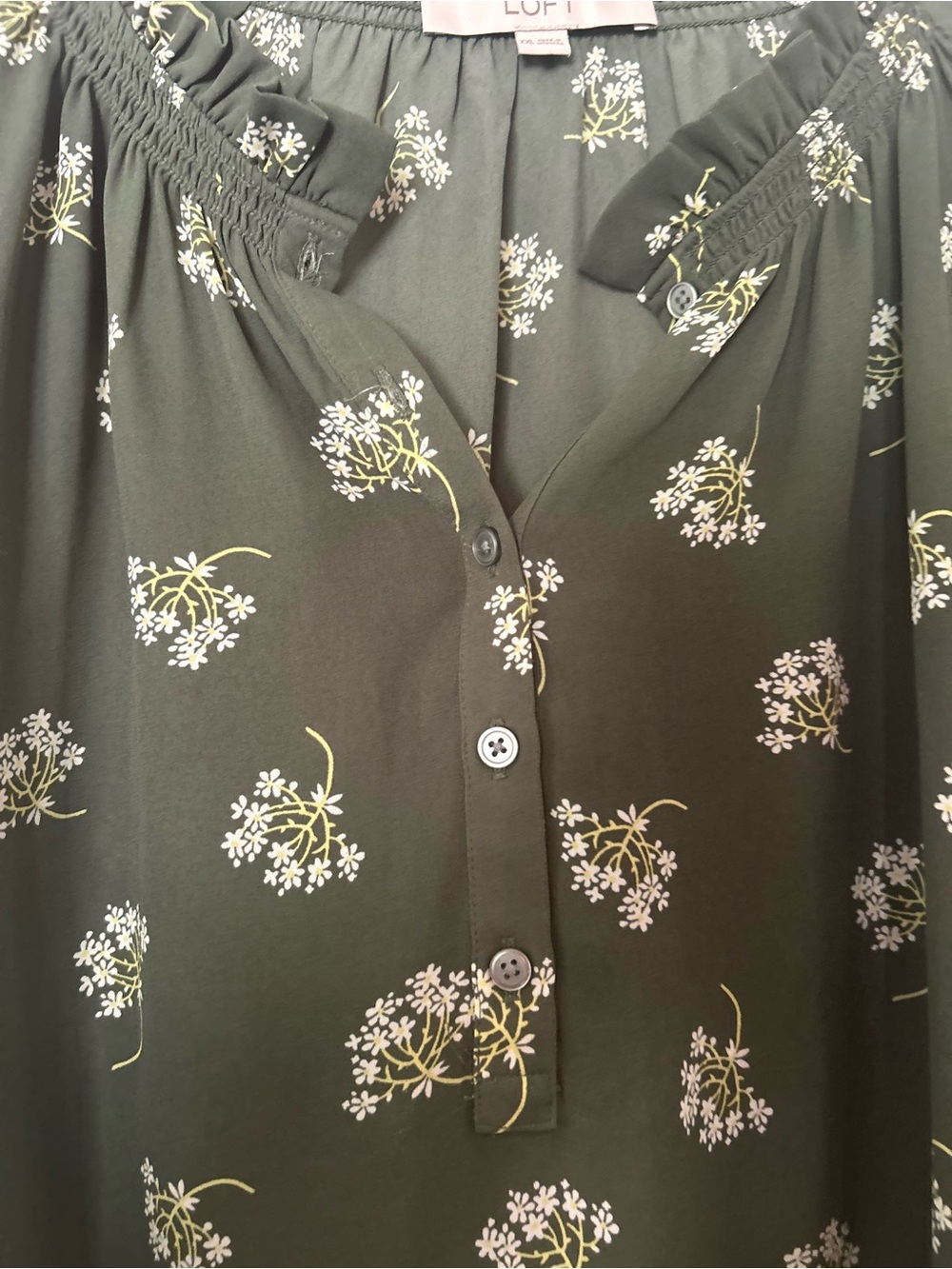 LOFT Olive Green Floral Long-Sleeve Blouse - Picture 2 of 11